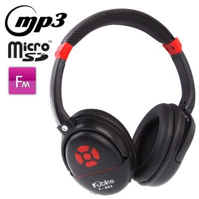 Kubite K-892 Black, Digital Music Headphone with FM Radio & Line Control / Microphone, Support Micro SD Card and Line In